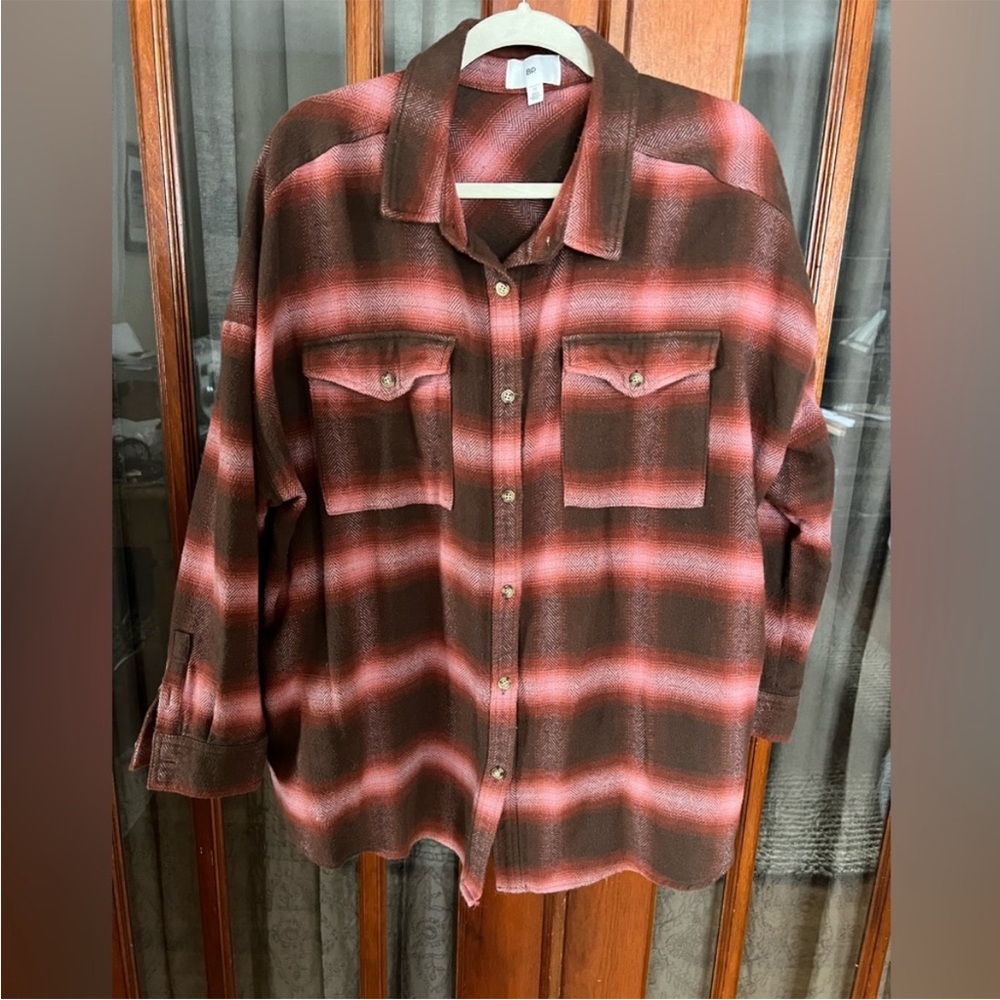 BP Brown & Pink Plaid Flannel Jacket Shacket Shirt